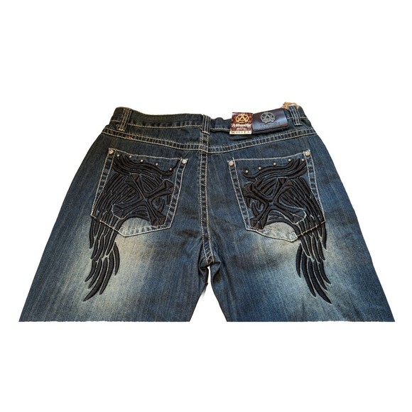 Vintage Y2K Ablanche Embroidered Wings Blue Jeans 40x34 (38x33) Deadstock NWT - Picture 6 of 11